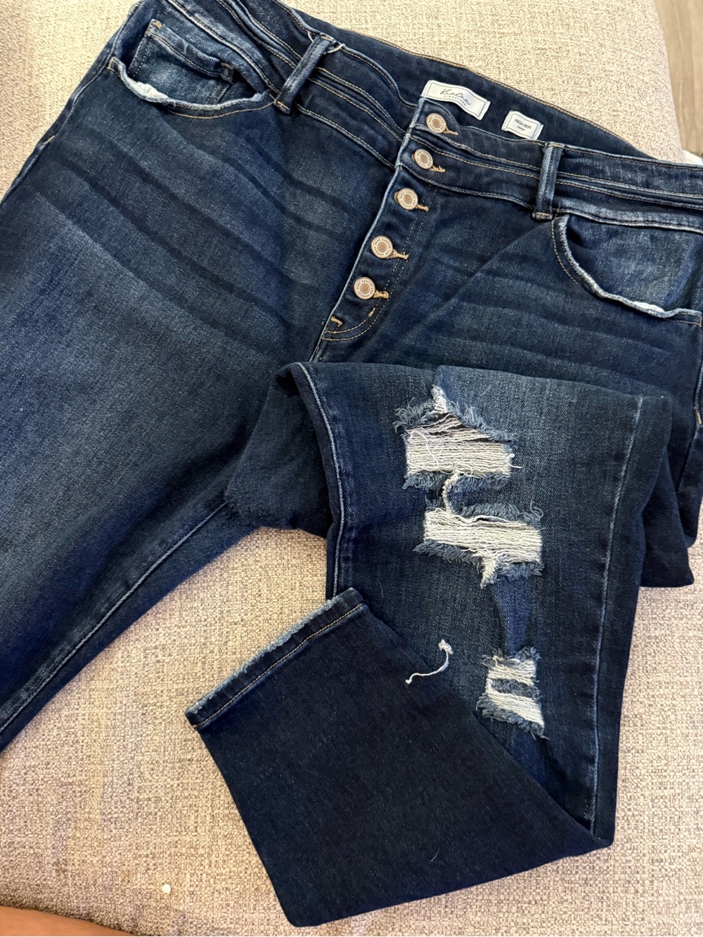 KanCan Dark Blue Skinny Jeans with Distressed Knee